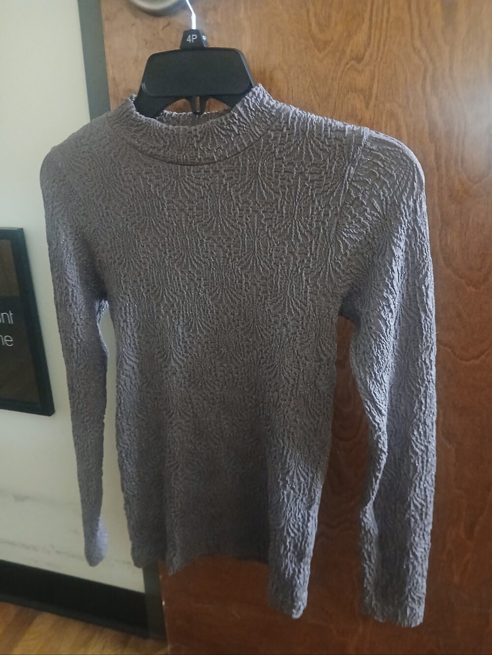 NWOT/ AURA brown & metallic silver textured long sleeve top
